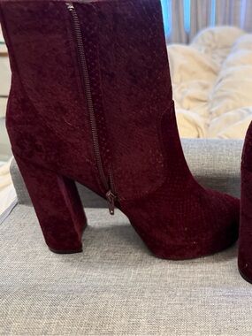 Call It Spring Wine Velvet Block Heel Ankle Boots